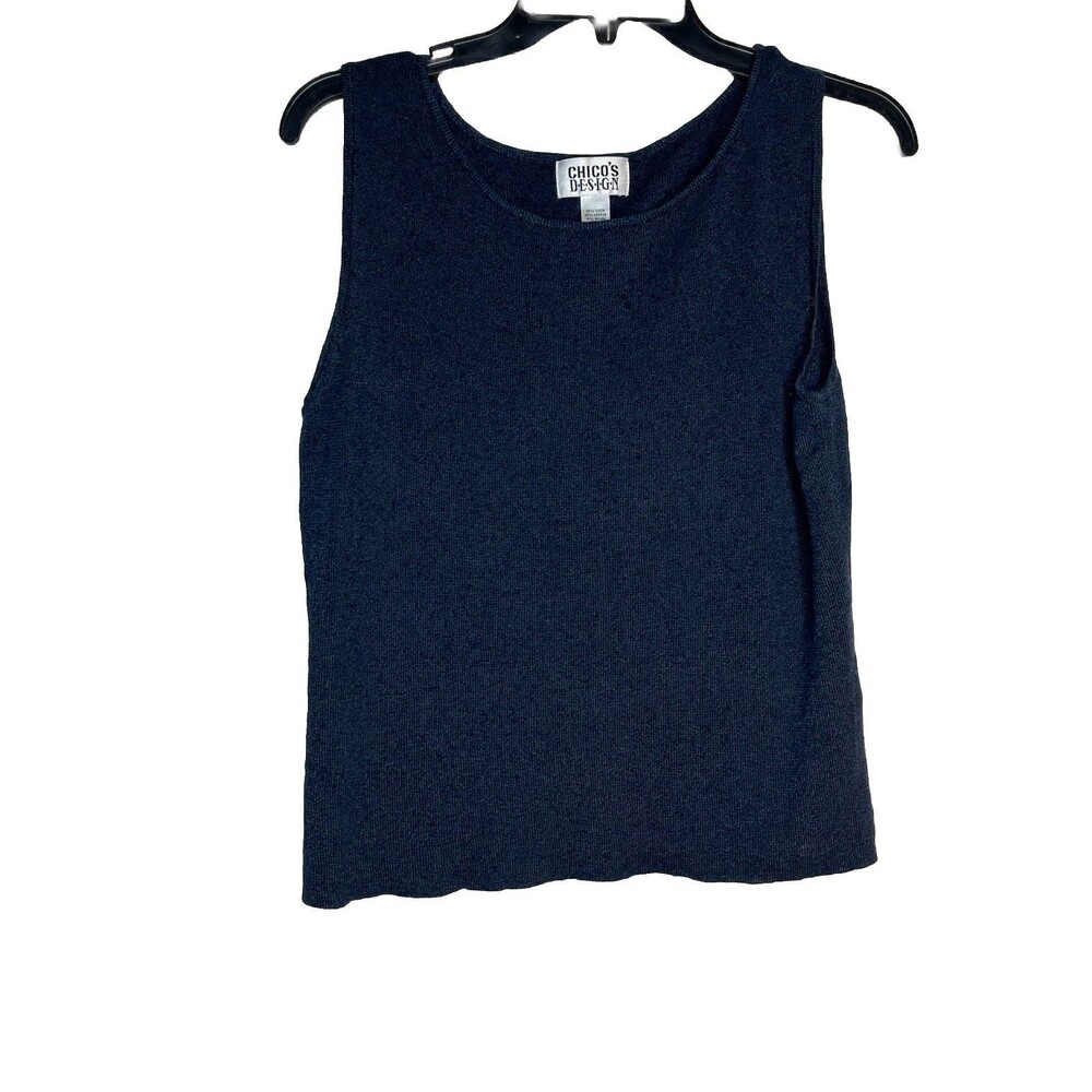 Chicos Design VTG Linen Blend Dark Navy Blue Sleeveless Shell Layering   Top